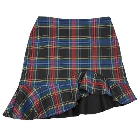 Zara Tartan Check Plaid Asymmetric Mini Skirt Size Small - Picture 3 of 7
